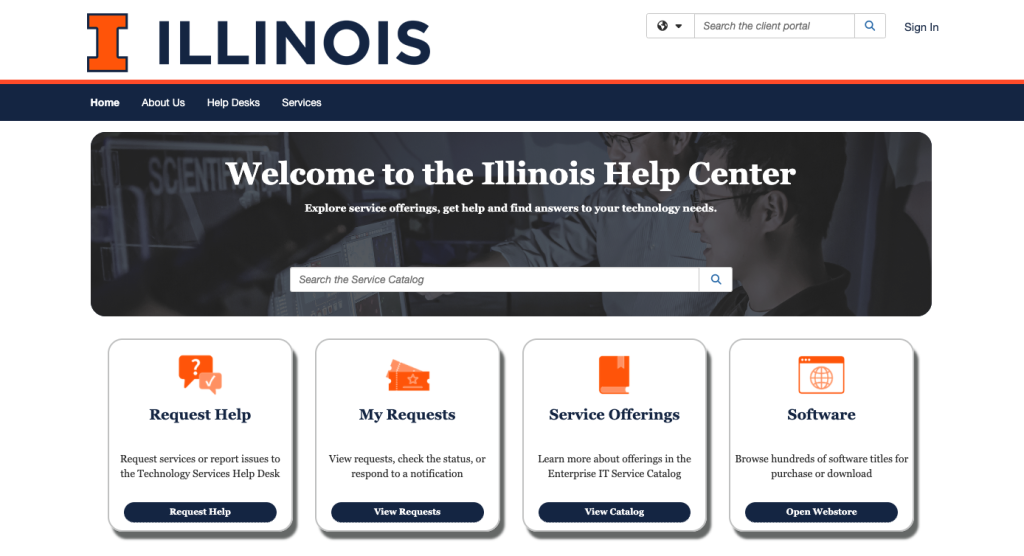 A screenshot of the service enterprise catalog home page