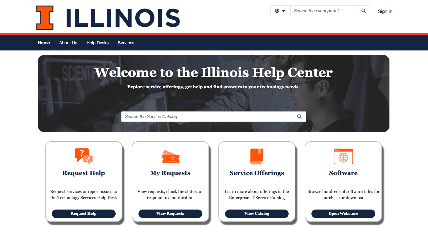 A screenshot of the service enterprise catalog home page