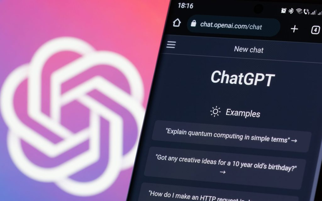 ChatGPT logo on a smartphone and computer screen.