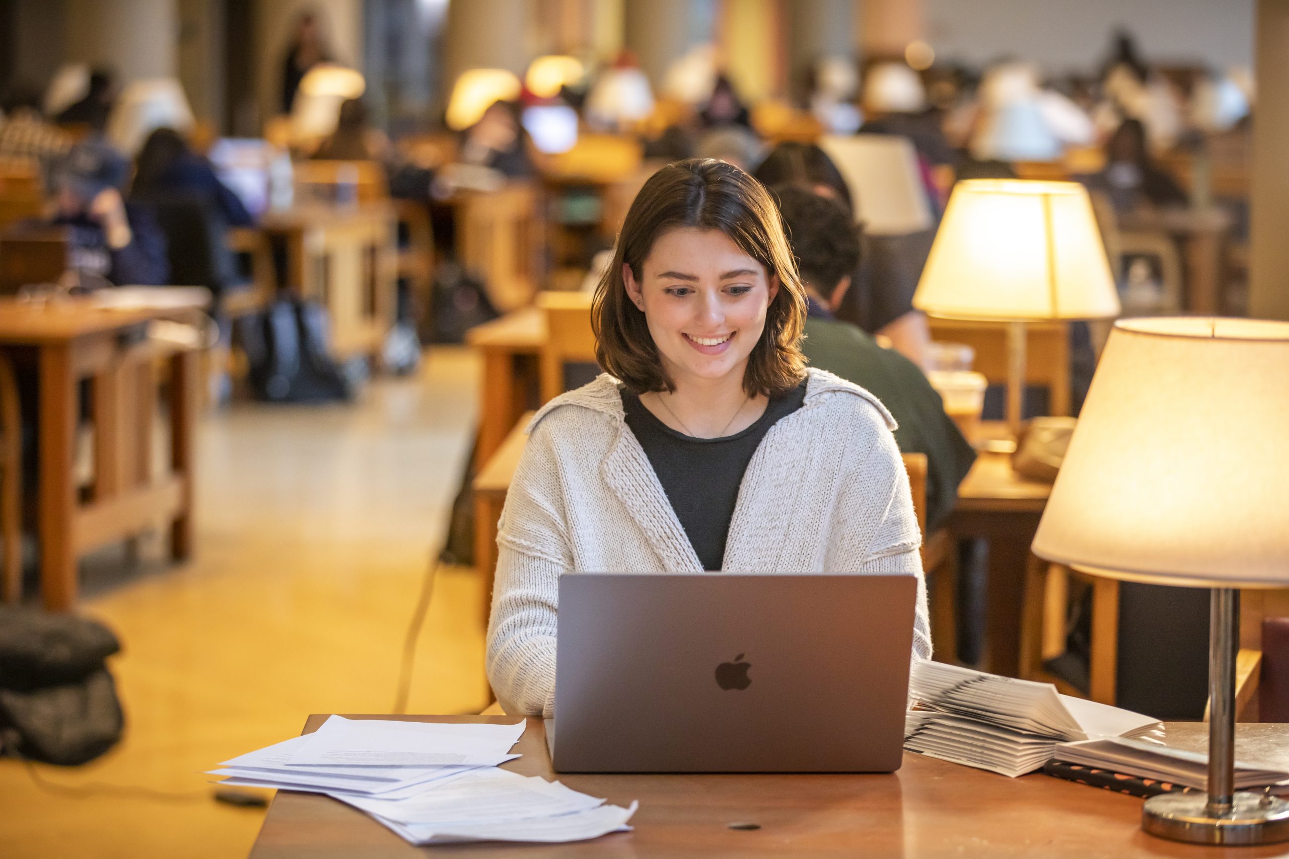 A girl sitting and using her computer on the U of I campus